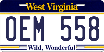 WV license plate OEM558