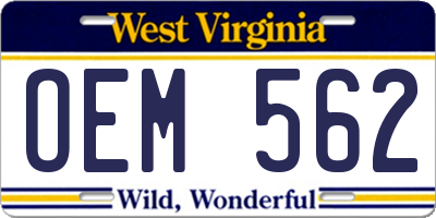 WV license plate OEM562