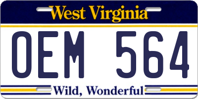 WV license plate OEM564