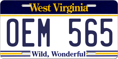 WV license plate OEM565