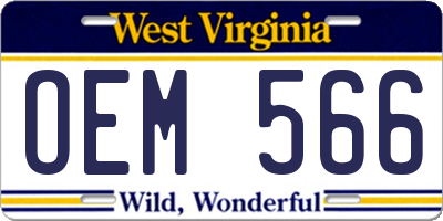 WV license plate OEM566