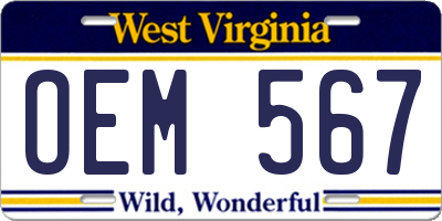 WV license plate OEM567