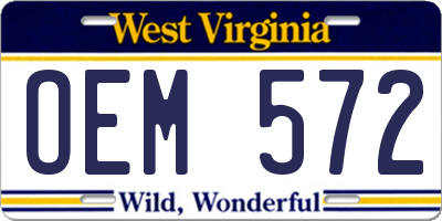 WV license plate OEM572