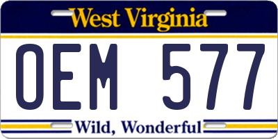 WV license plate OEM577