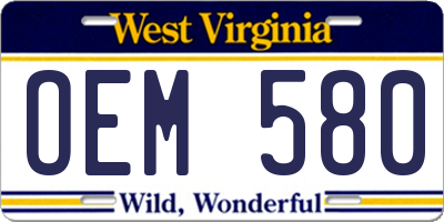 WV license plate OEM580