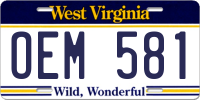 WV license plate OEM581