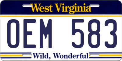 WV license plate OEM583