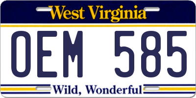 WV license plate OEM585