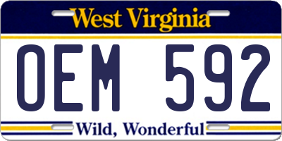 WV license plate OEM592