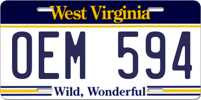 WV license plate OEM594