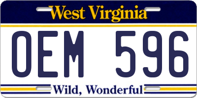 WV license plate OEM596
