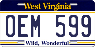 WV license plate OEM599