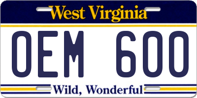 WV license plate OEM600