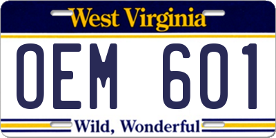 WV license plate OEM601