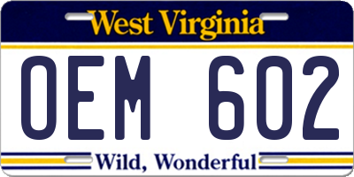 WV license plate OEM602