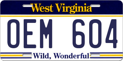 WV license plate OEM604