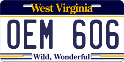 WV license plate OEM606