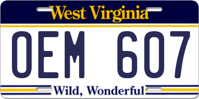WV license plate OEM607