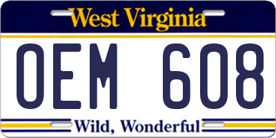 WV license plate OEM608