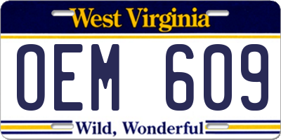 WV license plate OEM609
