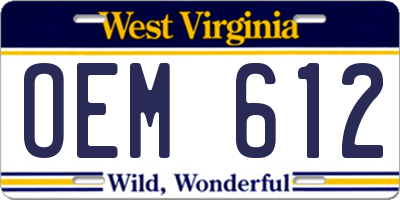WV license plate OEM612