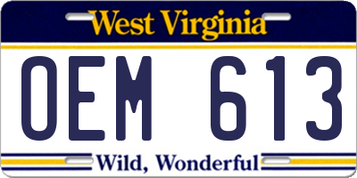 WV license plate OEM613