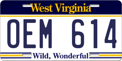 WV license plate OEM614