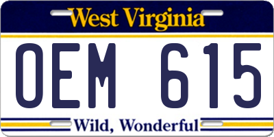WV license plate OEM615