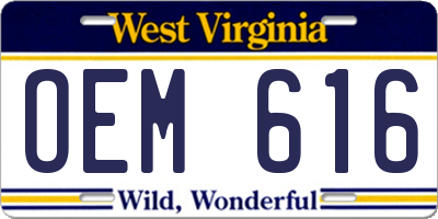 WV license plate OEM616