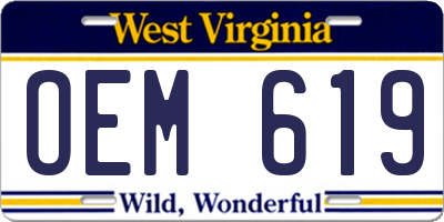 WV license plate OEM619