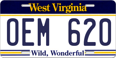 WV license plate OEM620