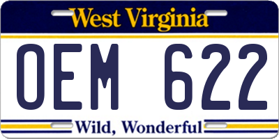 WV license plate OEM622