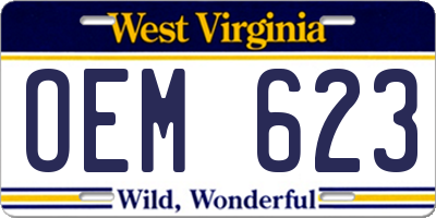 WV license plate OEM623
