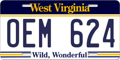 WV license plate OEM624