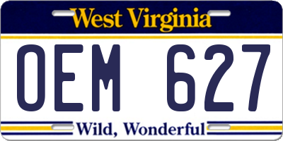 WV license plate OEM627