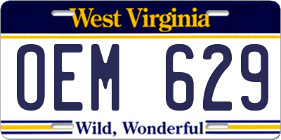 WV license plate OEM629