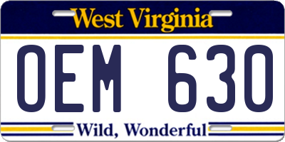 WV license plate OEM630