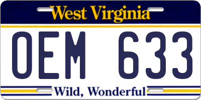 WV license plate OEM633