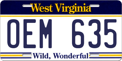 WV license plate OEM635