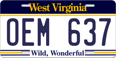 WV license plate OEM637