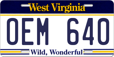 WV license plate OEM640