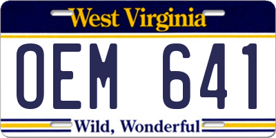WV license plate OEM641