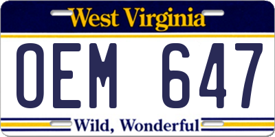 WV license plate OEM647