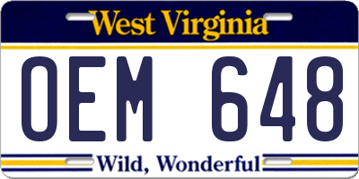 WV license plate OEM648