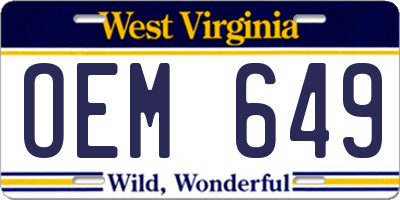WV license plate OEM649