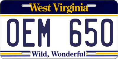 WV license plate OEM650
