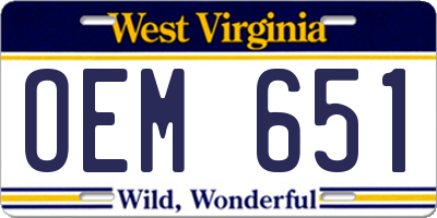 WV license plate OEM651