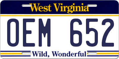 WV license plate OEM652