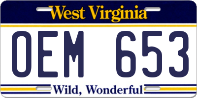 WV license plate OEM653