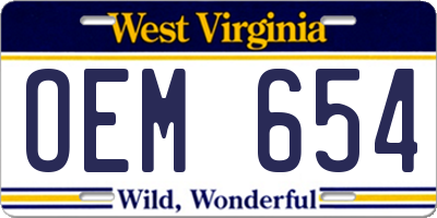 WV license plate OEM654